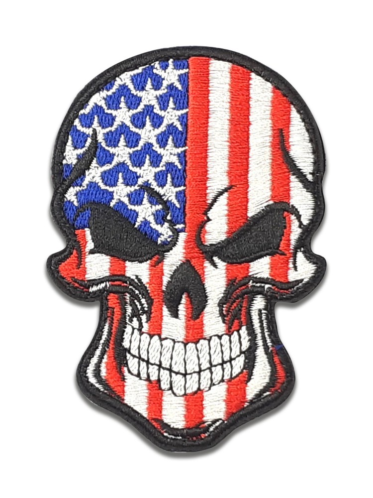 Skull US Red-Blue - Embroidered Patch - Hook and Loop - Morale Patch