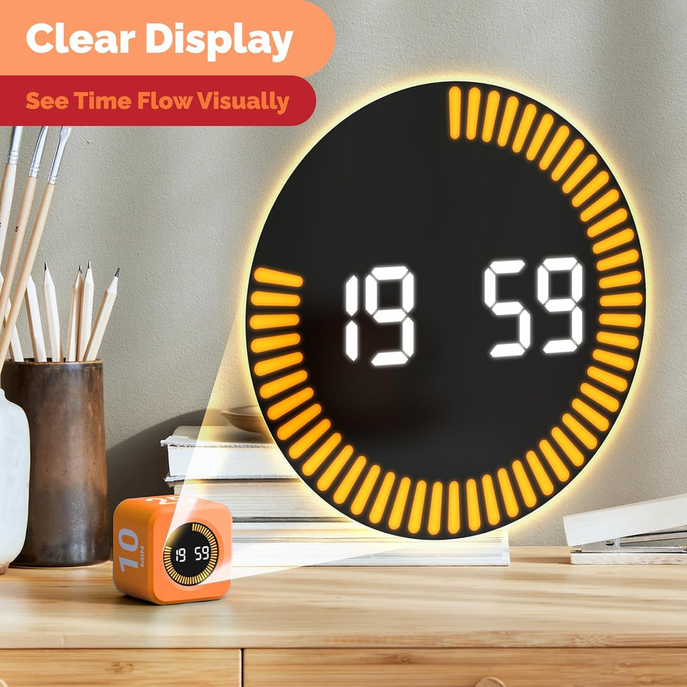 Pomodoro Cube Timer Productivity Visual Timer - 5/10/30/60 Min Rotating Countdow
