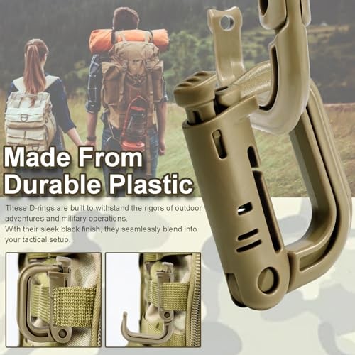 6 Pack 2.12“ Tactical Locking D Ring Plastic Carabiner Backapck LightKhaki