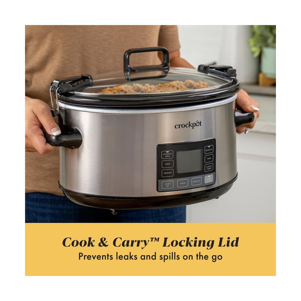 Crock-Pot 7-Quart Slow Cooker, Portable Programmable with Timer, Locking Lid,...