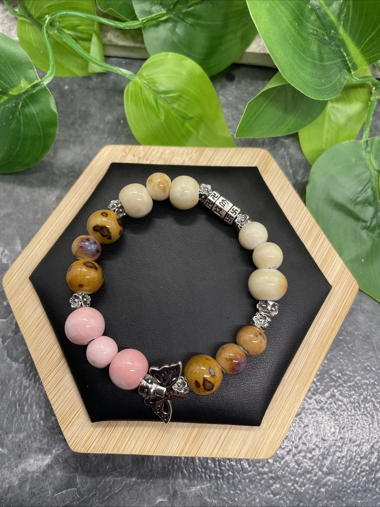 Handmade Ceramic Bead Beaded Stackable 6” Plus Stretch Bracelet New B216