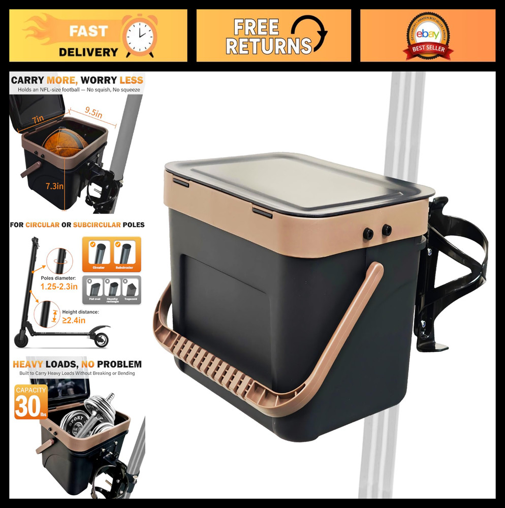 Quick Release Front Scooter Basket with Lid, 30lb Capacity, Cup Holder, Easy Ass