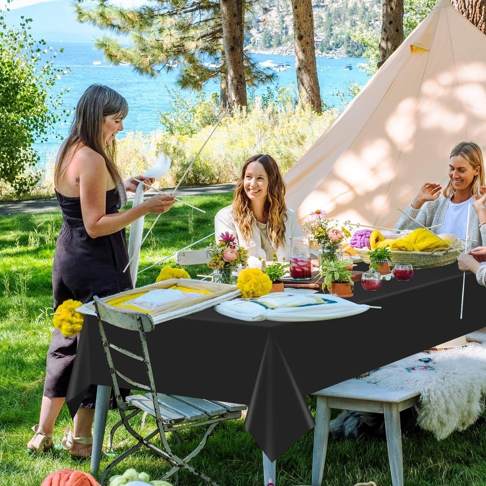 Black 16 Pack 54 x 108 Inch Plastic Tablecloths, Disposable Rectangle Tablecl...
