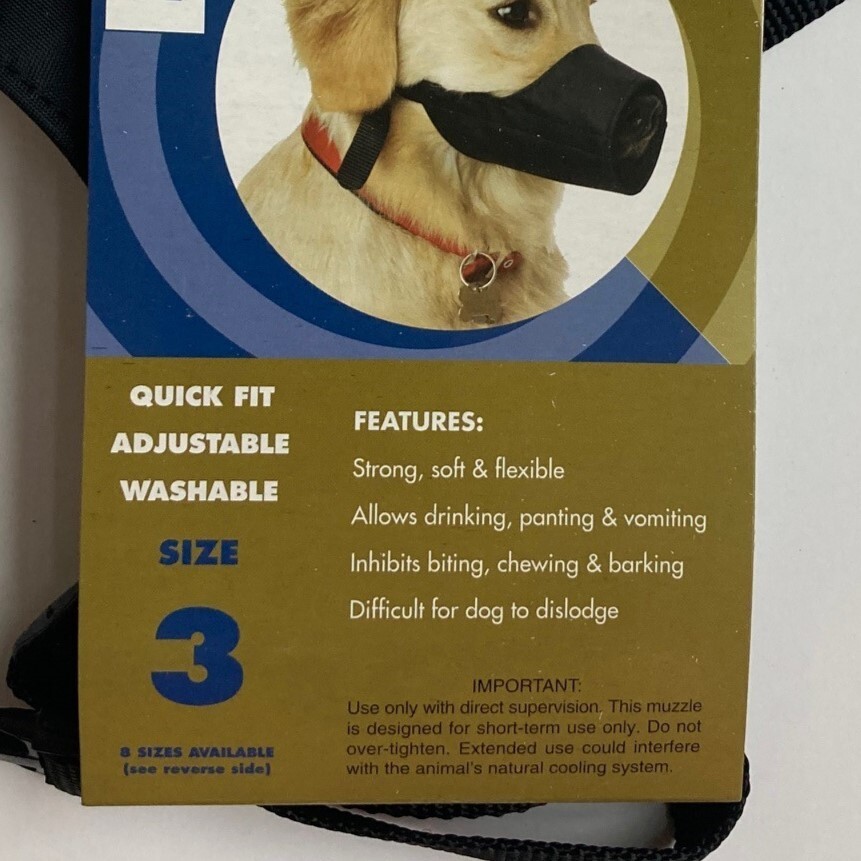 Black Dog Muzzle Large Basic Training Size 3 Nylon 7" to 7.5" Strong Flexible