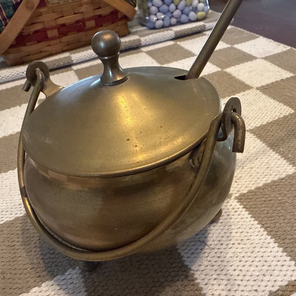 Vintage Brass fire Starter Smudge Pot With Lid & Handle. Complete