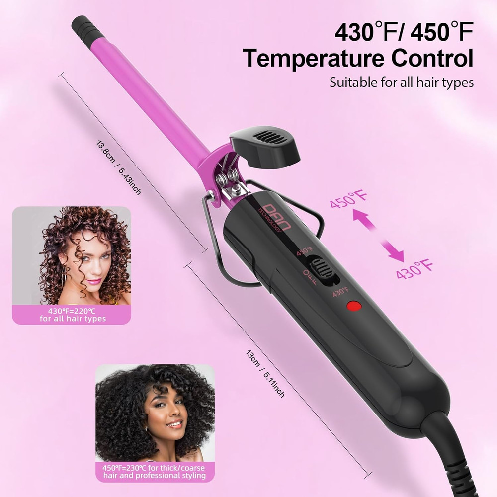 Small Ceramic Curling Wand with Adjustable Temperature for Tight Curls on Short
