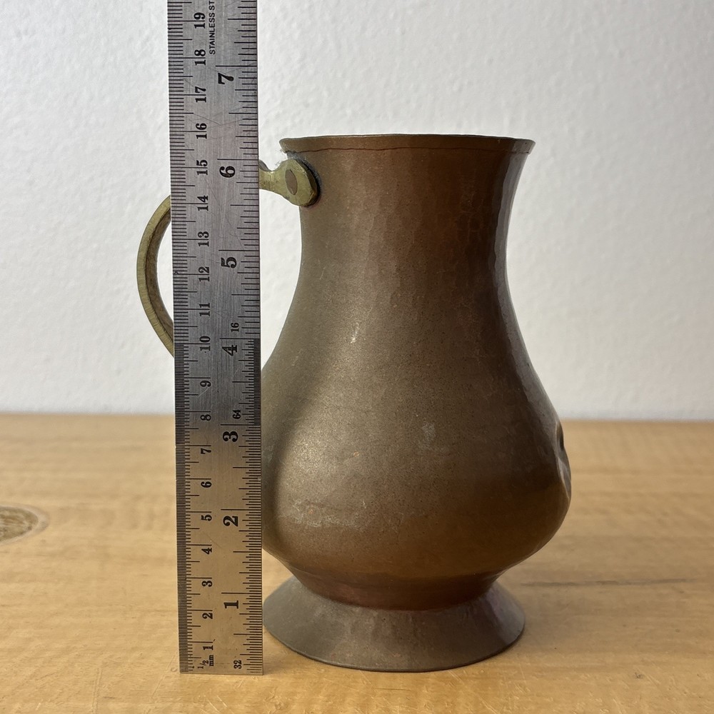 Vintage Brass Handcrafted Hammered Copper Drinking Pitcher Cottage Rustic