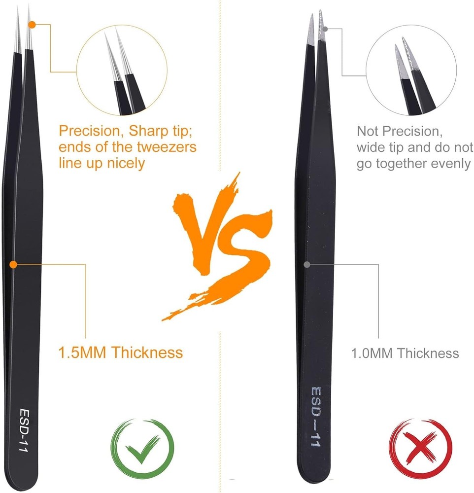 Versatile 3-Piece Precision Tweezers Set for Electronics & Crafts - ESD Safe