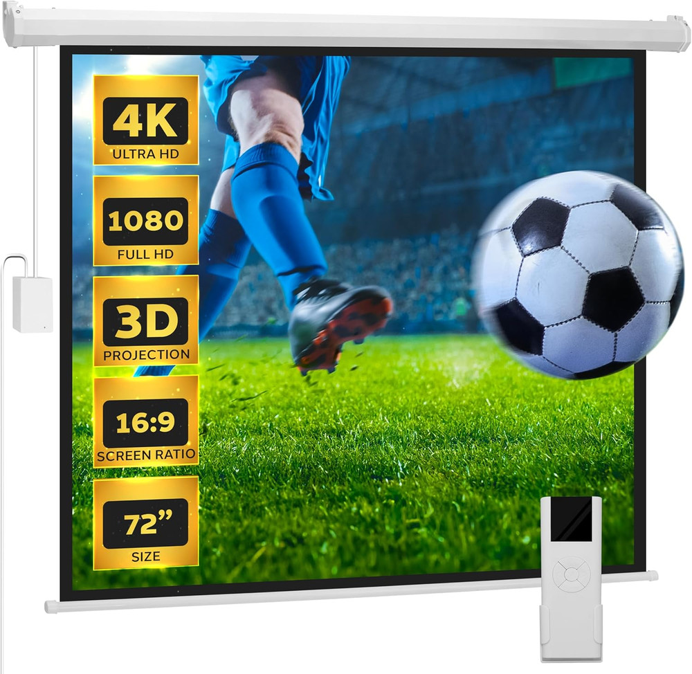72" Portable Motorized Matte White Projector Screen - Automatic Projection Displ