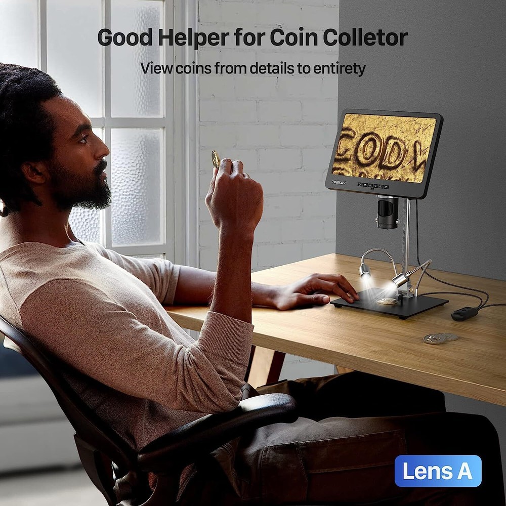 TOMLOV 10" LCD 2000X HDMI Digital Microscope Coin Microscope Adults Soldering