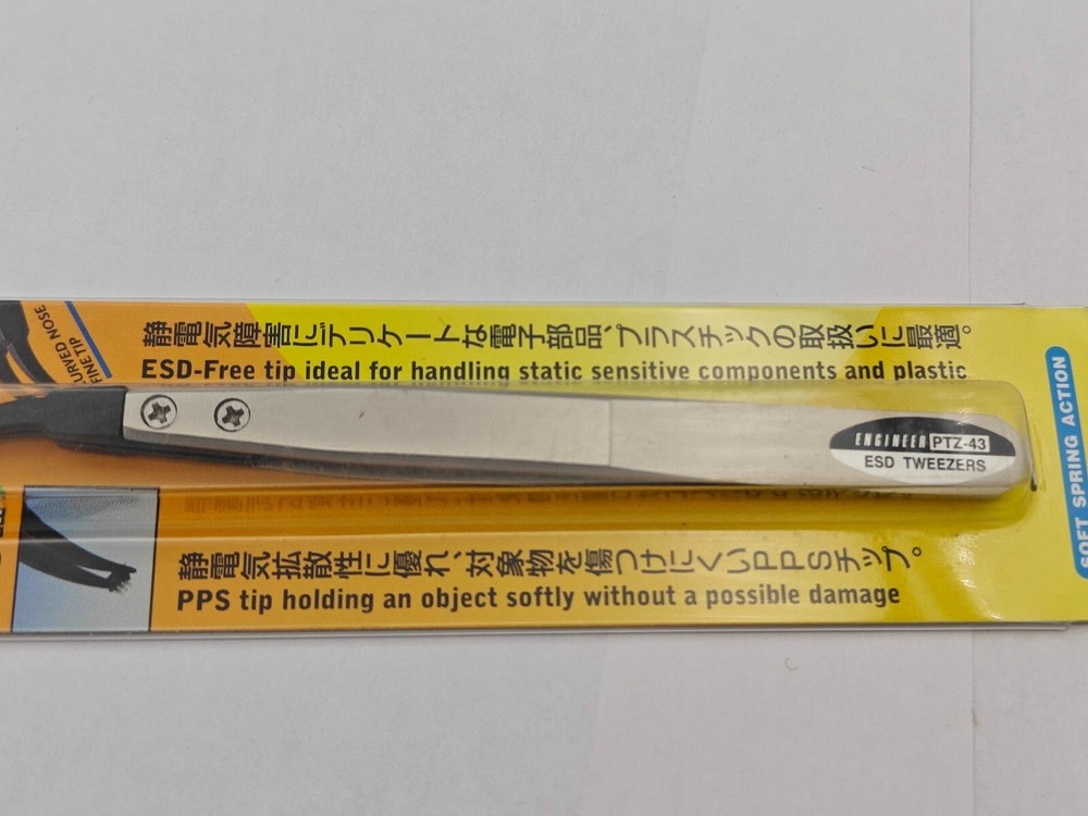TWEEZERS PPS Plastic TIPS curved nose fine tips ESD safe J type ENGINEER PTZ-43