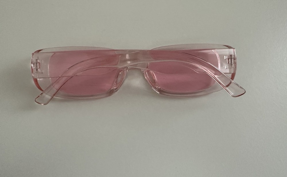 Pink Eyeglasses With Clear Plastic Case & 2 Clothes