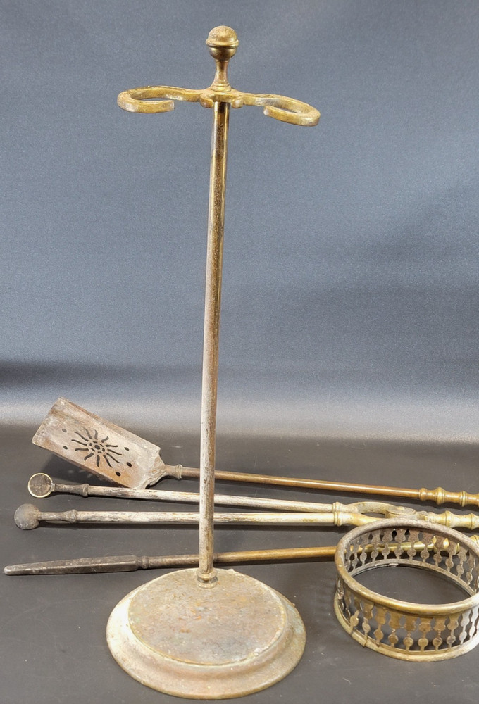 3-Piece Antique Brass Fireplace Tool Set