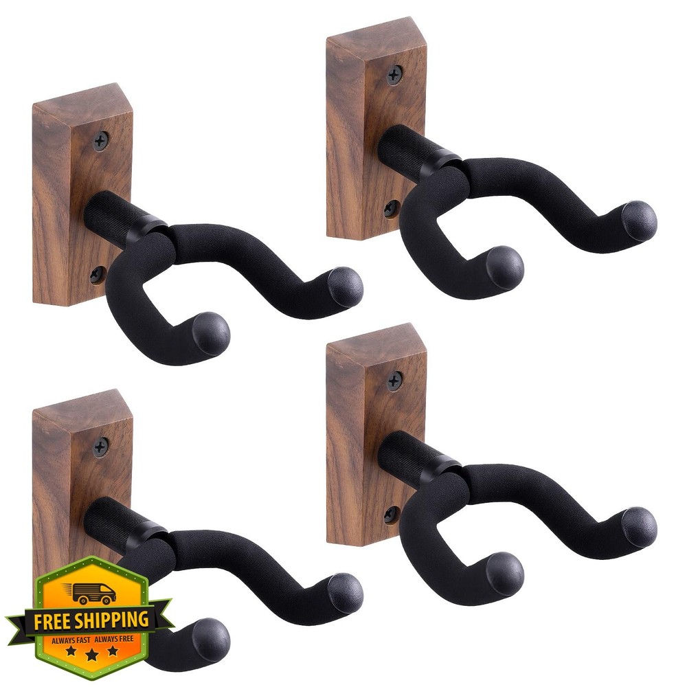 Lemecima Guitar Wall Mount Black Walnut Hanger Holder 4 Pack