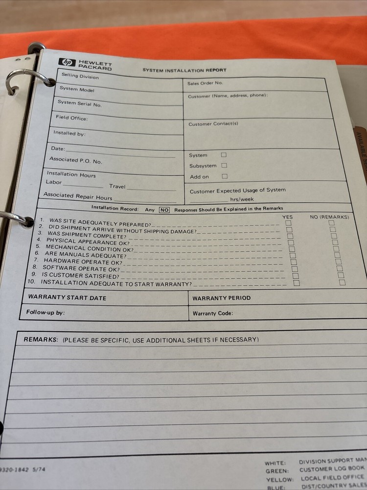 Hp 1000 Support Log Manual Used