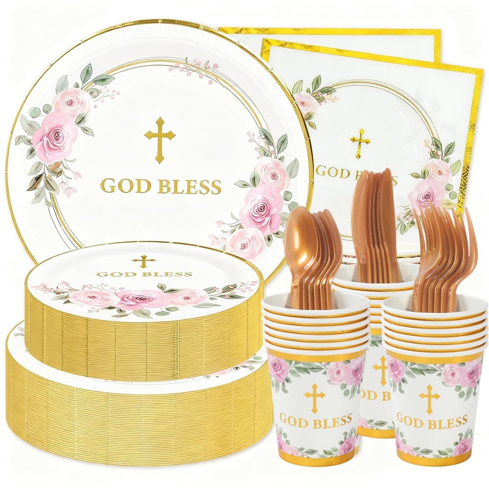 Religious Party Plates for 24 Guests - Baptism, First Communion, Confirmation...