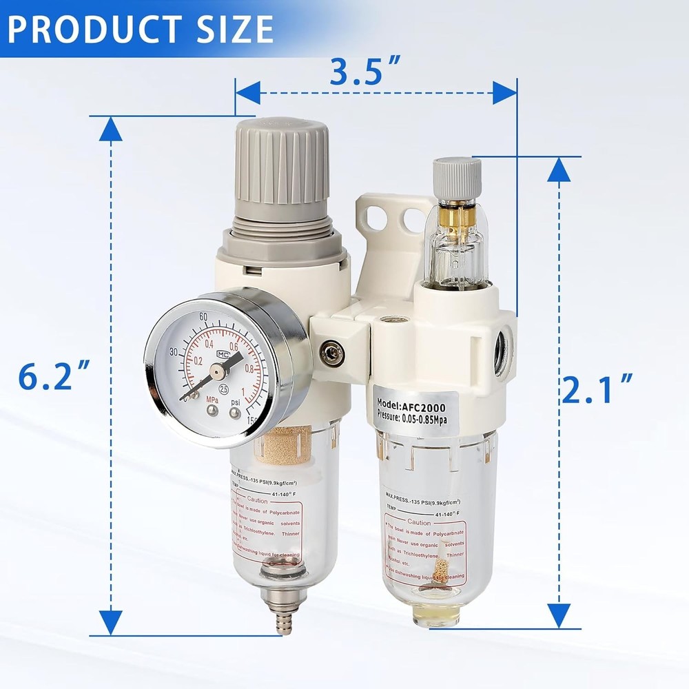 WeiTeng 1/4" NPT Compressed Air Filter Regulator Comb, 5 Micron Brass Filter