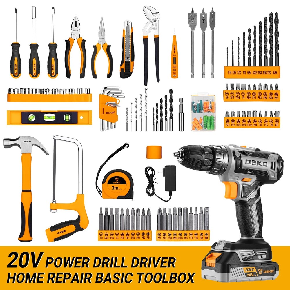 Cordless Drill Tool Kit Set: 20V Power Box with Battery Gray