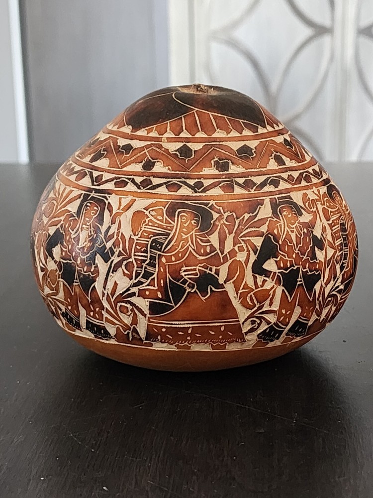 Vintage Hand Carved Peruvian Gourd Musical Figures