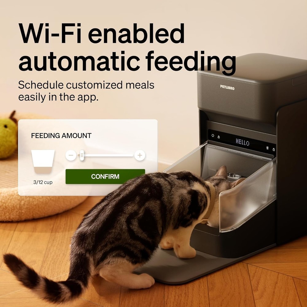 PET.LIBRO RFID Automatic WIFI App Controlled Pet Feeder, 3L, Black, Adjustable