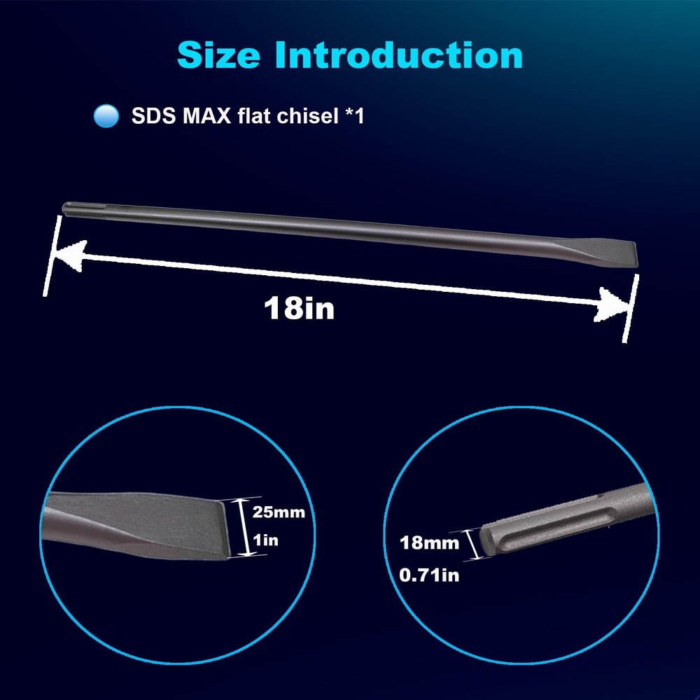 18-Inch SDS Max Chisel, 1 Inch Flat Chisel, Ideal for Concrete Demolition, Ti...