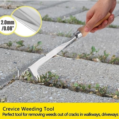 3 Pack Manual Weed Puller Tool Set - Stainless Steel Hand Weeder & Crack Digger