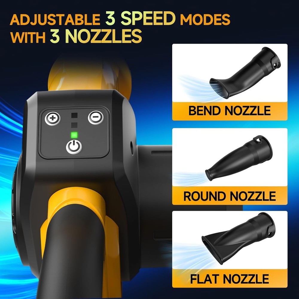 Battery Powered Leaf Blower - 20V Cordless with Fast Charger & 3 Speed Modes