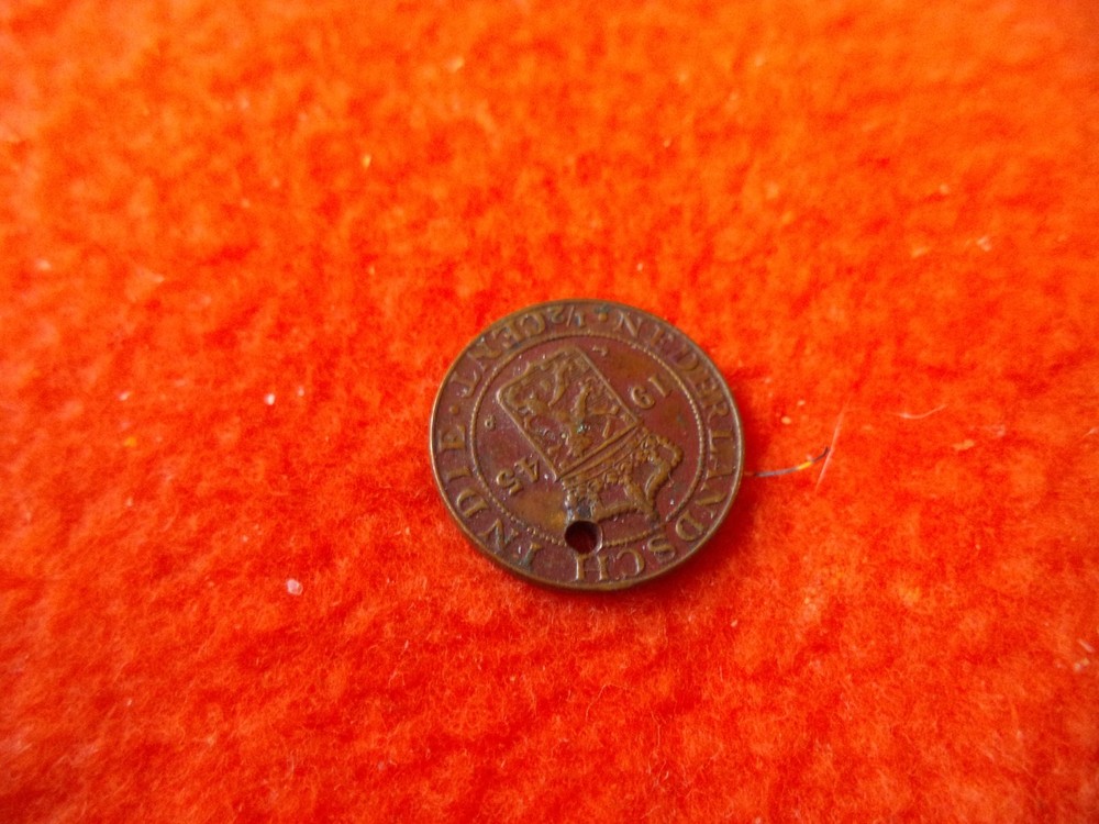 1945 Netherlands East Indies 1/2 Cent  WITH HOLE