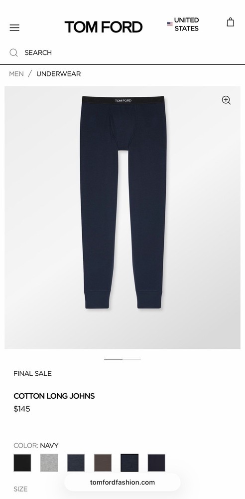 TOM FORD Dark blue Cotton Long John Base Layer Pull On Logo Band - Size M