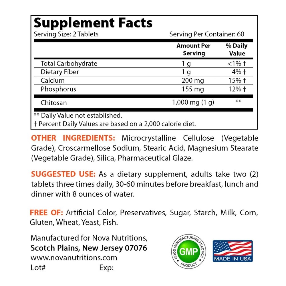Nova Nutritions Chitosan 500 mg 120 Tablet
