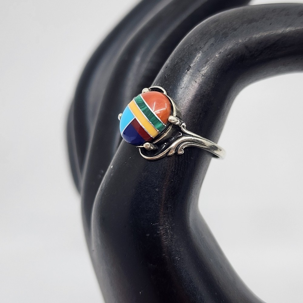 Southwest Style Sterling Silver Assorted Stone Ring Band Size 7