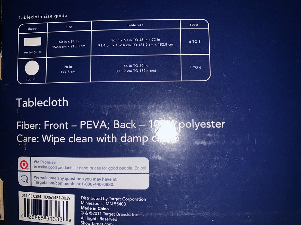 RESTYLE ROOM ESSENTIALS 60” x 84” EASY CLEAN PEVA TABLECLOTH