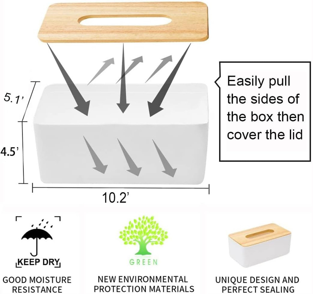 Wood Tissue Box Cover Rectangular Holder Large Size Bathroom Vanity Decor