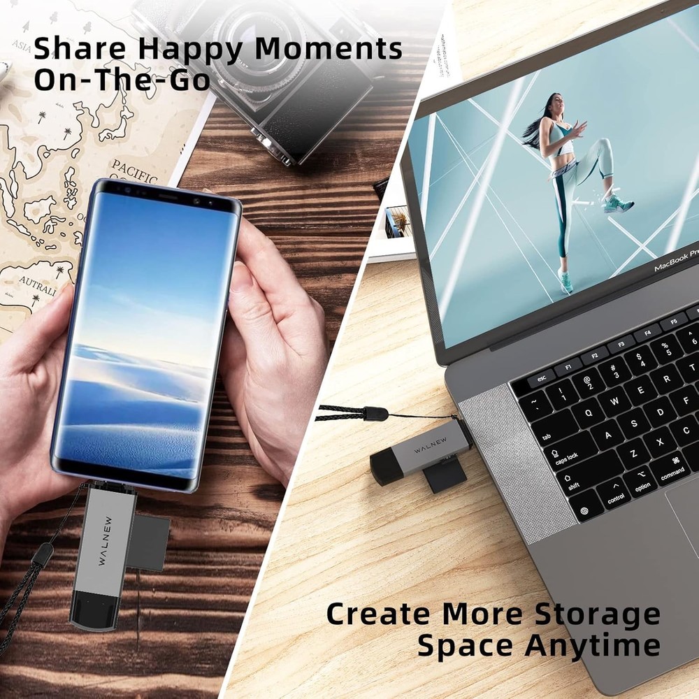 USB 3.0/USB-C SD Card Reader with Dual Slots - Plug & Play Versatility