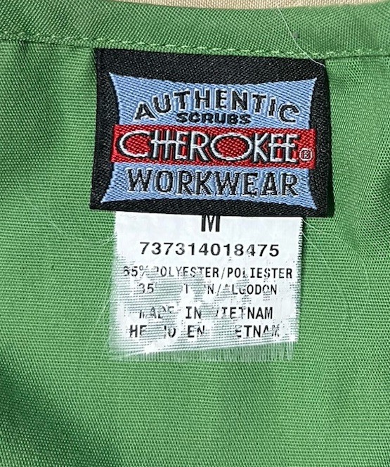 Cherokee Scrub Top Sz Medium Green Scoop Neck Pullover Logo