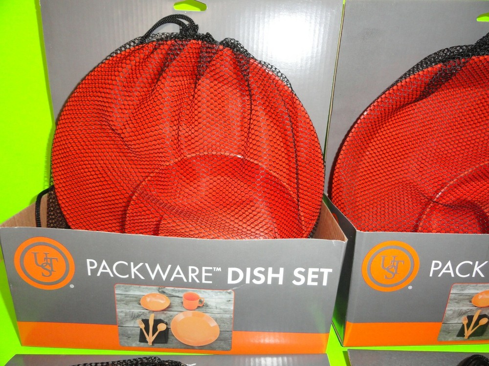 (4) SETS Packware Dish Plate Bowl Cup Utensils Mesh Storage Bag Hiking Camping