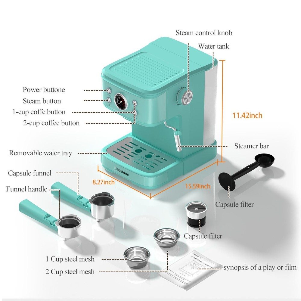 20 Bar Blue Empstorm Espresso Grinding Integrated Semi-automatic Coffee Machine