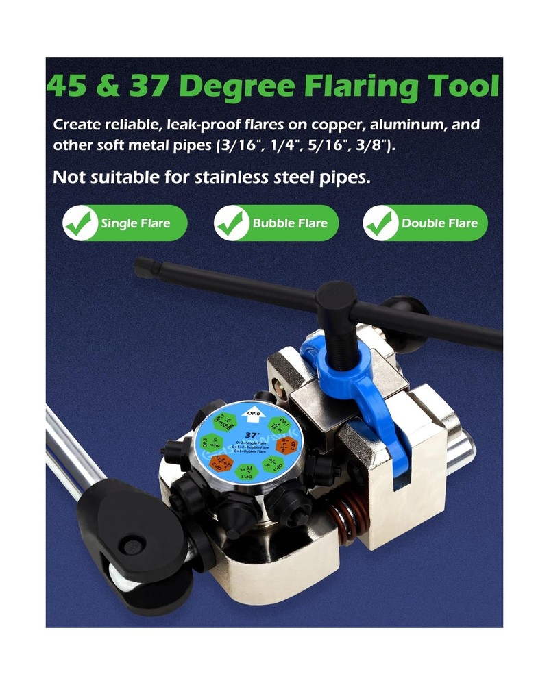 Professional Brake Line Flaring Tool Kit 45 & 37 Degree Single Bubble Double ...