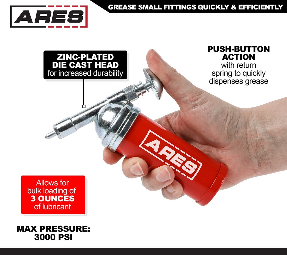 ARES 53010 – 3-Ounce Push-Type Mini Grease Gun - Needle 3oz