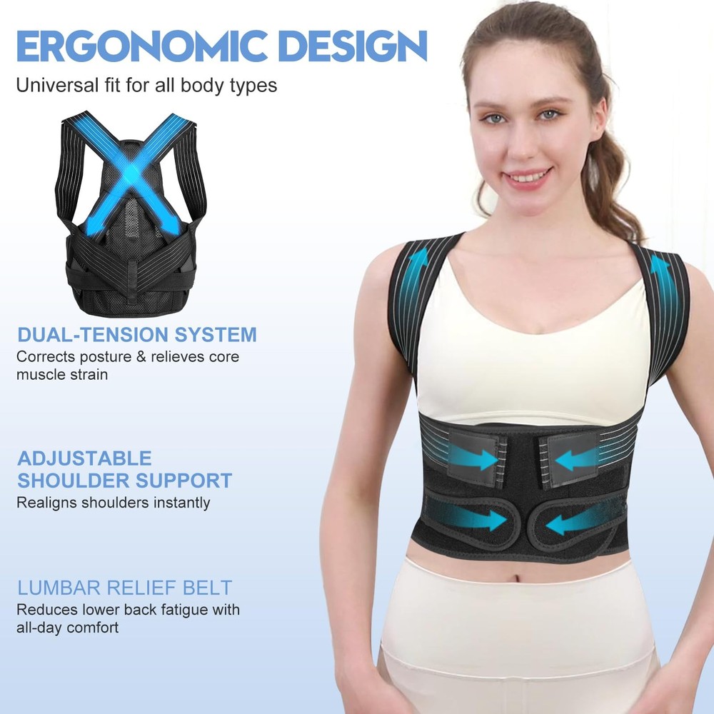 Posture Corrector for Men with Bionic System - Upgraded Back Brace, Adjustabl...