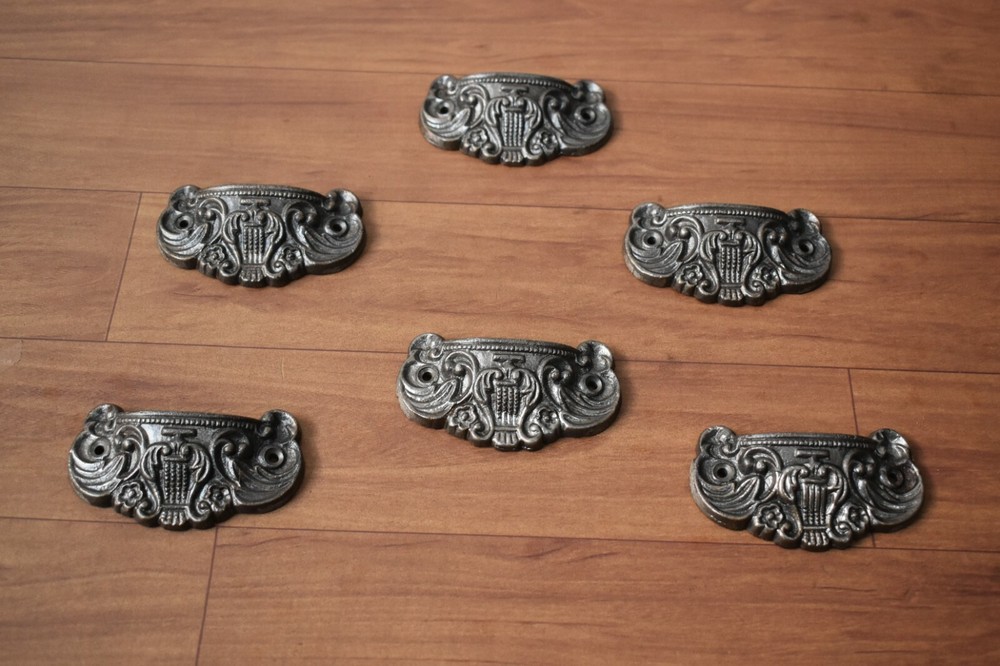 Victorian cast iron Cup cabinet drawer door knobs handles pull rustic 6 pcs