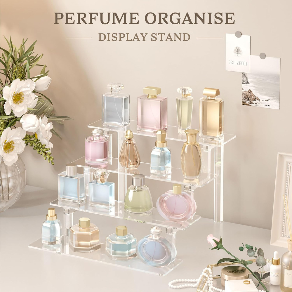 Acrylic Stand Riser Display, 12” Perfume Display Shelf, 4 Tier Display Stand for