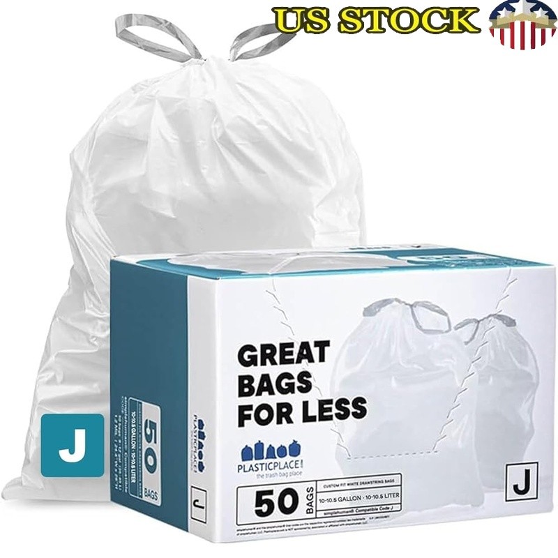 Heavy Duty Trash Bags Code J 10-10.5 Gallon 50 Count Tear Resistant Drawstring