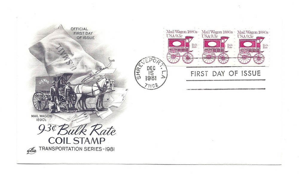 1903  9.3c Mail Wagon 1880s, coil, ArtCraft FDC