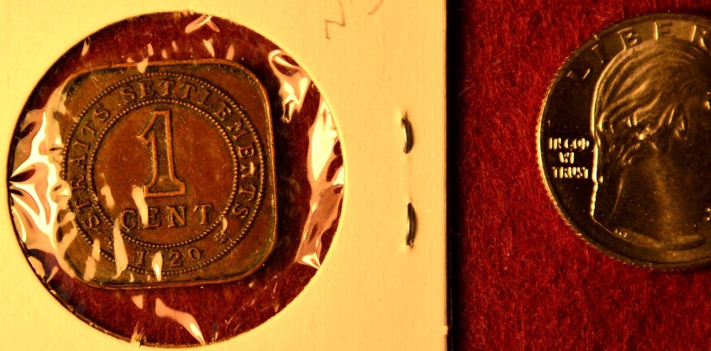 1920 Straits Settlements 1 Cent Square Coin.  (#A inventory)