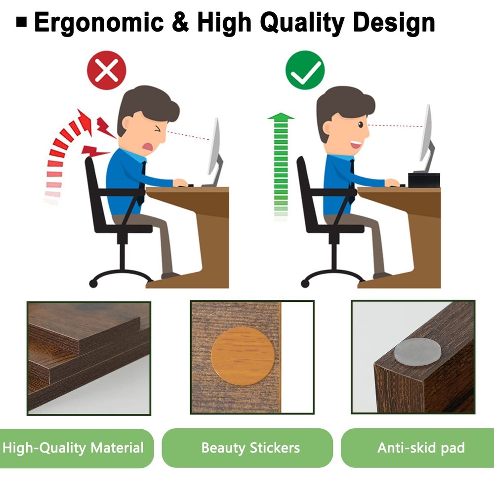 Monitor Stand Riser 20 inch Wooden Tabletop Shelf Storage Rustic Brown 2PCS