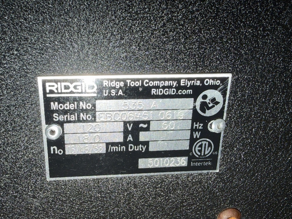 RIDGID 535A Pipe Threader Auto Chuck 20amp 115volt