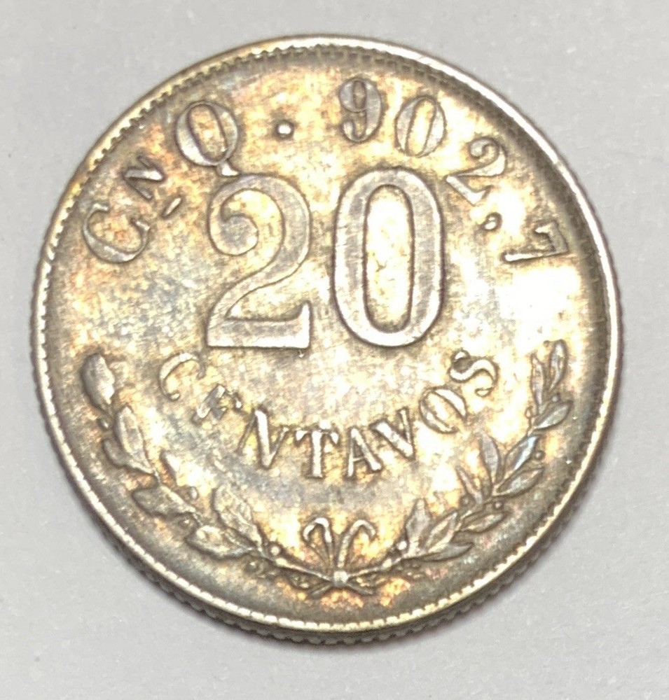 1901-Cn Q Mexico 20 Centavos Second Republic Silver Clean Fields Luster
