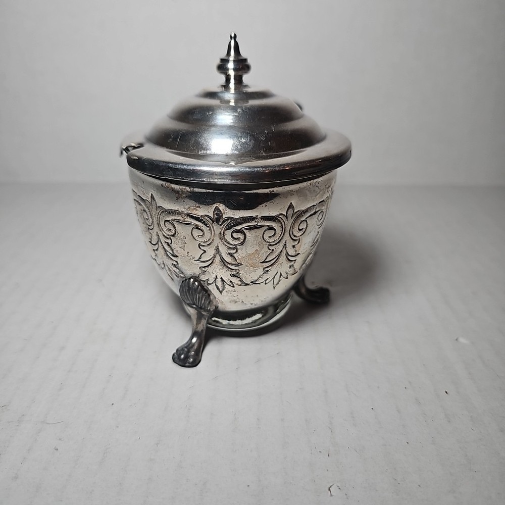 American Victorian Silverplated Jam Sugar Bowl Glass Insert Missing Spoon