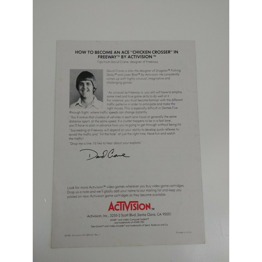 ATARI 2600 ACTIVISION: FREEWAY MANUAL